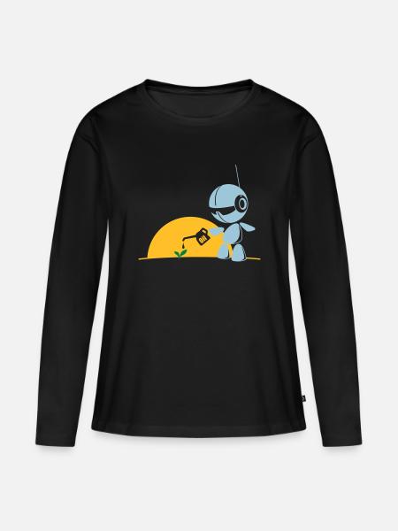robot flower - Frauen Premium Bio Langarmshirt - Schwarz