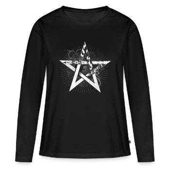 un pentagramme blanc avec des rayons - T-shirt manches longues Premium bio Femme - noir - Devant - Julia (174cm)