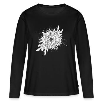 chrysanthème blanc - T-shirt manches longues Premium bio Femme - noir - Devant - Julia (174cm)