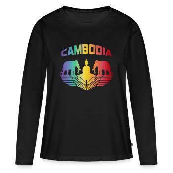 Cambodge éléphants avec Bouddha / Cadeau - T-shirt manches longues Premium bio Femme - noir - Devant - Julia (174cm)
