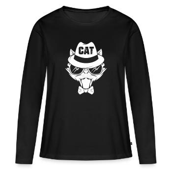 Chat chaton miaou chat domestique oeil de chat - T-shirt manches longues Premium bio Femme - noir - Devant - Julia (174cm)
