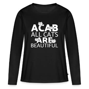 Chat chaton miaou chat domestique oeil de chat - T-shirt manches longues Premium bio Femme - noir - Devant - Julia (174cm)
