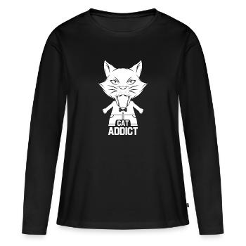 Chat chaton miaou chat domestique oeil de chat - T-shirt manches longues Premium bio Femme - noir - Devant - Julia (174cm)