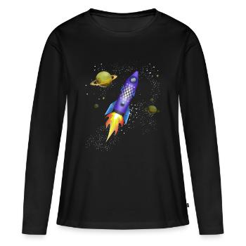 Fusée dans l'espace - T-shirt manches longues Premium bio Femme - noir - Devant - Julia (174cm)