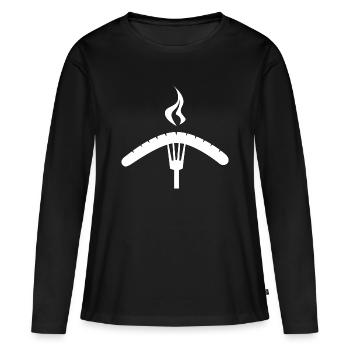 Saucisse grillée avec flamme – motif barbecue - T-shirt manches longues Premium bio Femme - noir - Devant - Julia (174cm)