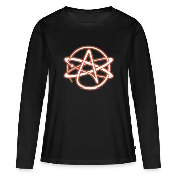 Symbole athée rouge - T-shirt manches longues Premium bio Femme - noir - Devant - Julia (174cm)