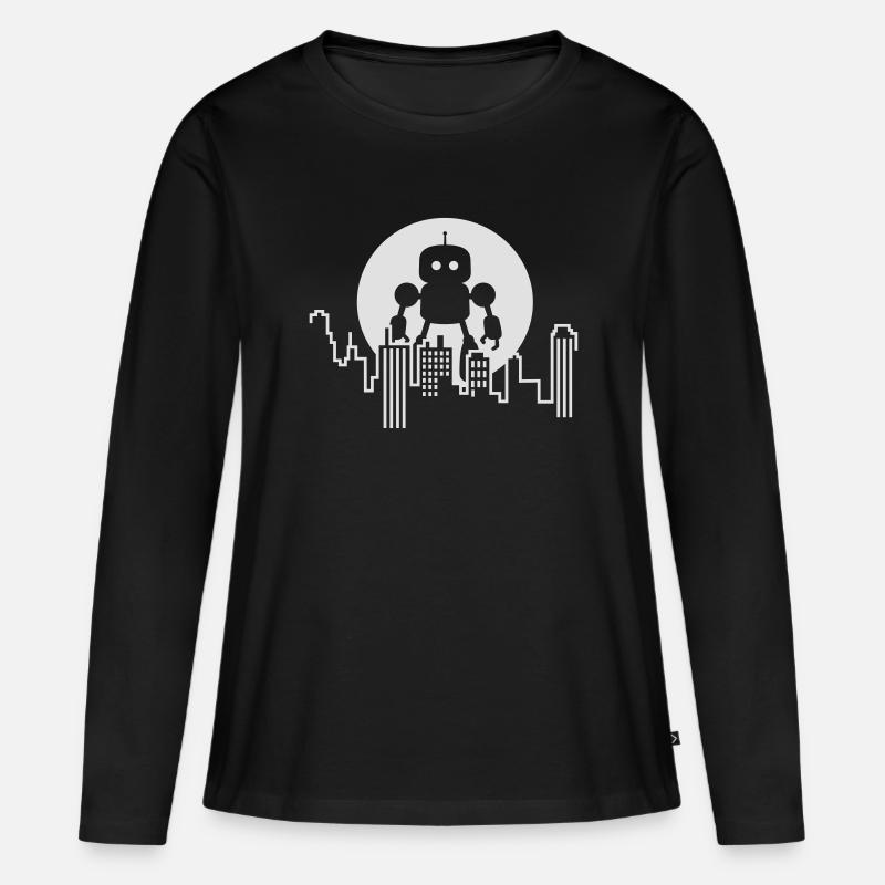 Futuristische Robot Skyline – Android - Frauen Premium Bio Langarmshirt - Schwarz