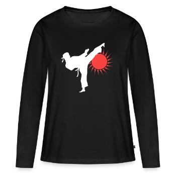 Silhouette de coup de pied de karaté avec soleil rouge - T-shirt manches longues Premium bio Femme - noir - Devant - Julia (174cm)