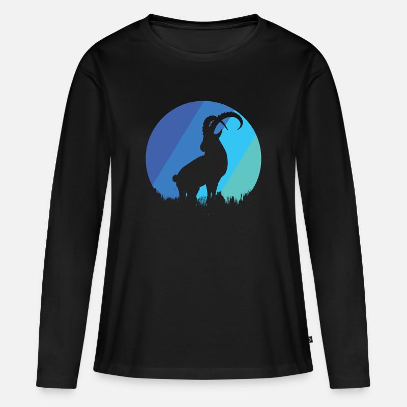 Steinbock - Frauen Premium Bio Langarmshirt - Schwarz