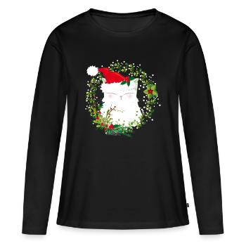 Chat de noel - T-shirt manches longues Premium bio Femme - noir - Devant - Julia (174cm)