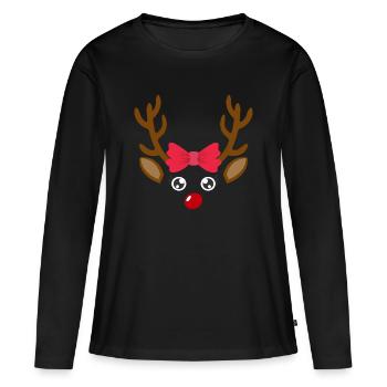 Cute reindeer face girl Christmas Xmas - Women's Premium Organic Long Sleeve Shirt - black - Front - Julia (174cm)