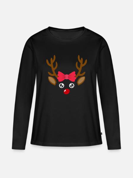 Cute reindeer face girl Christmas Xmas - Women's Premium Organic Long Sleeve Shirt - black
