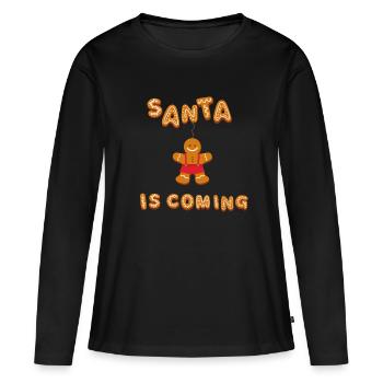 Le Père Noël arrive - T-shirt manches longues Premium bio Femme - noir - Devant - Julia (174cm)