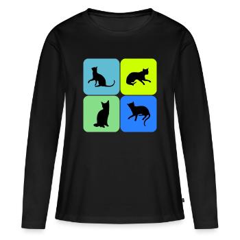 Katze Katze Katze Katze Katze Katze, Geschenk - Frauen Premium Bio Langarmshirt - Schwarz - Vorne - Julia (174cm)