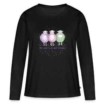 3 moutons " J’ai tendu le tricot ! » - T-shirt manches longues Premium bio Femme - noir - Devant - Julia (174cm)