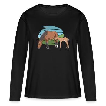 Jument et son poulain - T-shirt manches longues Premium bio Femme - noir - Devant - Julia (174cm)