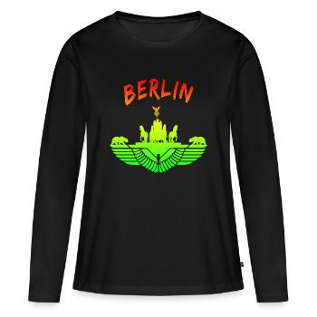Berlin Design / Berliner Bär Brandenburger Tor - T-shirt manches longues Premium bio Femme - noir - Devant - Julia (174cm)