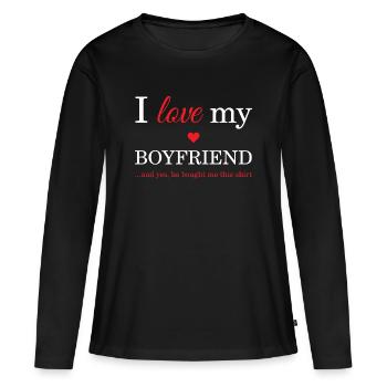 J'aime mon petit ami - T-shirt manches longues Premium bio Femme - noir - Devant - Julia (174cm)