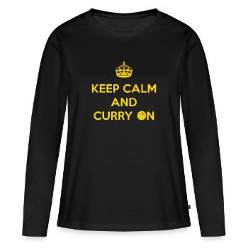 Restez calme et curry - T-shirt manches longues Premium bio Femme - noir - Devant - Julia (174cm)