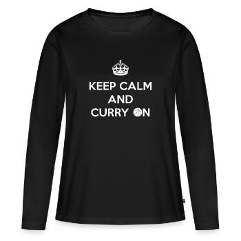 Restez calme et curry - T-shirt manches longues Premium bio Femme - noir - Devant - Julia (174cm)
