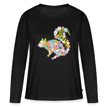 Flower Squirrel Nature Blossom T Shirt Design - Women's Premium Organic Long Sleeve Shirt - black - Front - Julia (174cm)