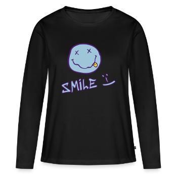Visage souriant - T-shirt manches longues Premium bio Femme - noir - Devant - Julia (174cm)