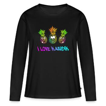 Vacances des Caraïbes - T-shirt manches longues Premium bio Femme - noir - Devant - Julia (174cm)
