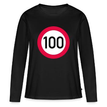 100e anniversaire attention ! Panneau de signalisation 100 km/h - T-shirt manches longues Premium bio Femme - noir - Devant - Julia (174cm)