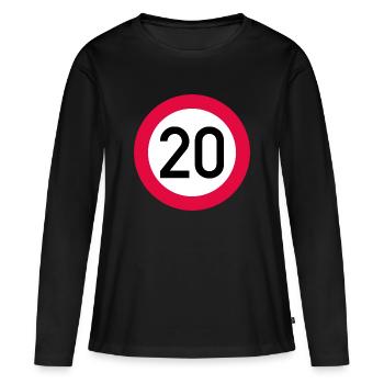 20 ans Attention ! Panneau de signalisation 20 km/h - T-shirt manches longues Premium bio Femme - noir - Devant - Julia (174cm)
