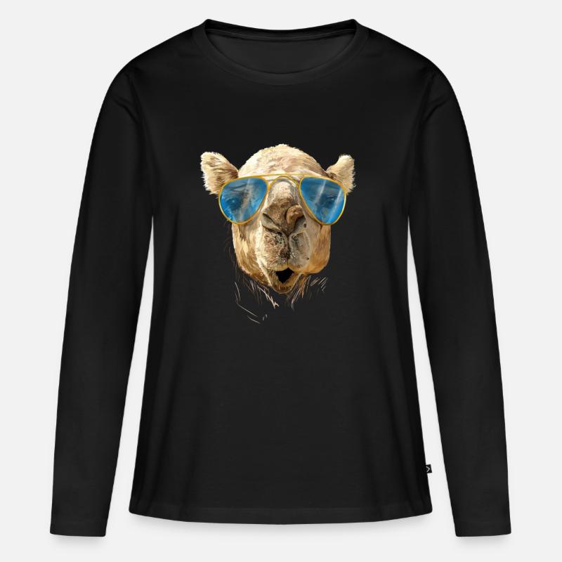 Kamel mit Sonnenbrille - Frauen Premium Bio Langarmshirt - Schwarz