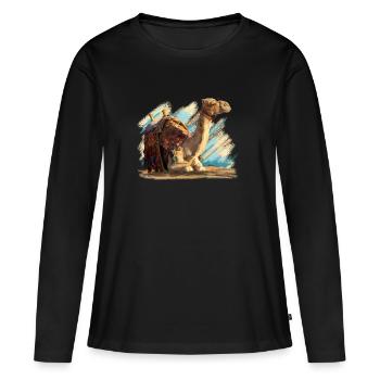 kamel - Frauen Premium Bio Langarmshirt - Schwarz - Vorne - Julia (174cm)