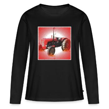 Roter Traktor mit Strahlendes Muster - Frauen Premium Bio Langarmshirt - Schwarz - Vorne - Julia (174cm)