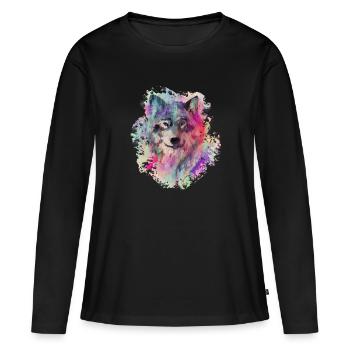 Wolf im Norden Colour version - Frauen Premium Bio Langarmshirt - Schwarz - Vorne - Julia (174cm)
