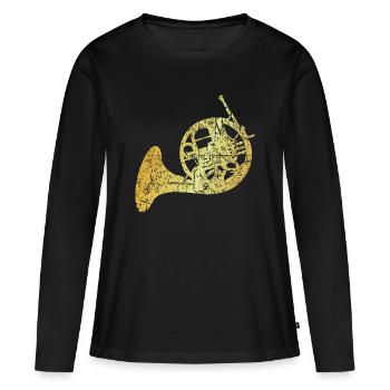 French Horn, Jagdhorn, Horn (Goldgelb) - Frauen Premium Bio Langarmshirt - Schwarz - Vorne - Julia (174cm)