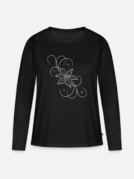 Weiße Lilie mit eleganten Ornamenten - Frauen Premium Bio Langarmshirt - Schwarz