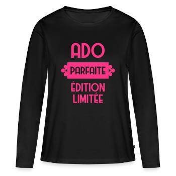 adolescent / enfant / ado / adolescente - T-shirt manches longues Premium bio Femme - noir - Devant - Julia (174cm)