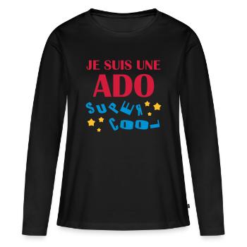adolescent / enfant / ado / adolescente - T-shirt manches longues Premium bio Femme - noir - Devant - Julia (174cm)