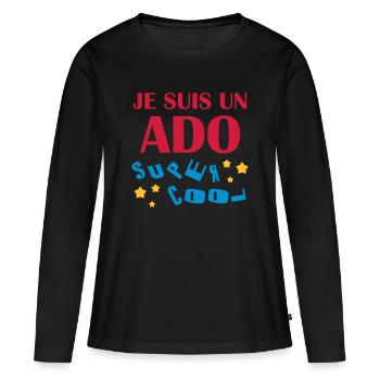 adolescent / enfant / ado / adolescente - T-shirt manches longues Premium bio Femme - noir - Devant - Julia (174cm)