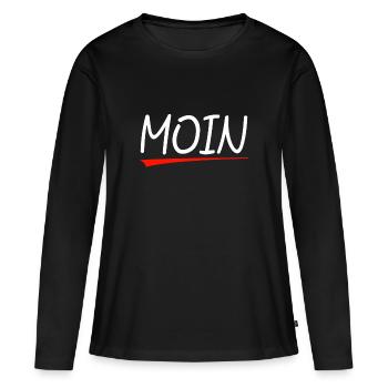 Moin Handlettering mit roter Unterstrich - Frauen Premium Bio Langarmshirt - Schwarz - Vorne - Julia (174cm)