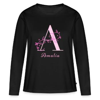 AMALIA Namensshirt Blumen Buchstabe Damen - Frauen Premium Bio Langarmshirt - Schwarz - Vorne - Julia (174cm)