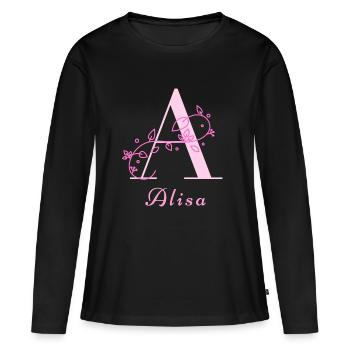 ALISA Namensshirt Blumen Buchstabe Damen - Frauen Premium Bio Langarmshirt - Schwarz - Vorne - Julia (174cm)