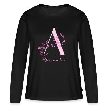 ALEXANDRA Namensshirt Blumen Buchstabe Damen - Frauen Premium Bio Langarmshirt - Schwarz - Vorne - Julia (174cm)