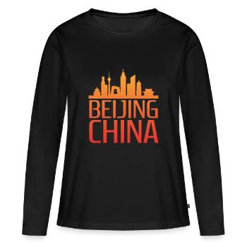 Motif stylisé de la ligne d’horizon de Pékin - T-shirt manches longues Premium bio Femme - noir - Devant - Julia (174cm)