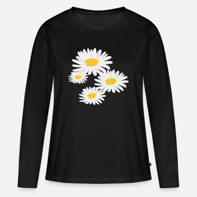 Blume Gänseblümchen - Frauen Premium Bio Langarmshirt - Schwarz