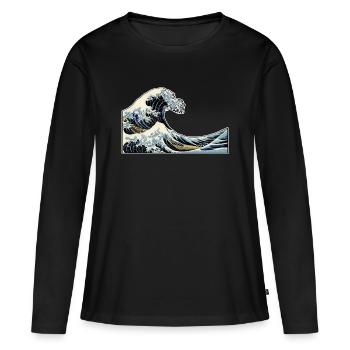 La Vague | La Vague | Katsushika Hokusai - T-shirt manches longues Premium bio Femme - noir - Devant - Julia (174cm)