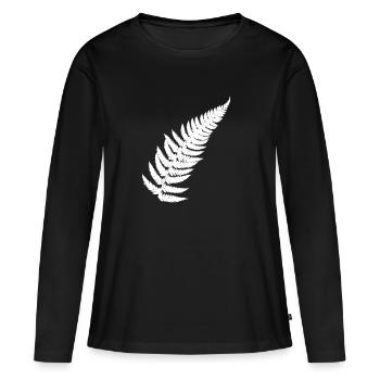 Plume de fougère contrastée - T-shirt manches longues Premium bio Femme - noir - Devant - Julia (174cm)