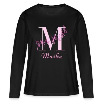 MAIKE Namensshirt Blumen Buchstabe Damen - Frauen Premium Bio Langarmshirt - Schwarz - Vorne - Julia (174cm)
