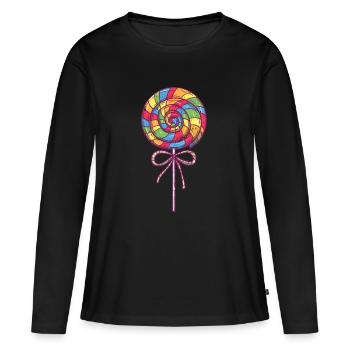 Canne à sucre Sucette sucrée - T-shirt manches longues Premium bio Femme - noir - Devant - Julia (174cm)