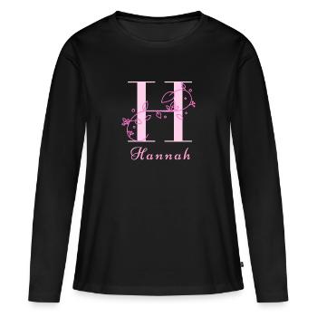 HANNAH Nom Chemise Lettres Florales Femmes - T-shirt manches longues Premium bio Femme - noir - Devant - Julia (174cm)