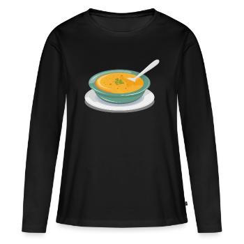 Gemüsesuppe in einem Teller mit einem Löffel - Frauen Premium Bio Langarmshirt - Schwarz - Vorne - Julia (174cm)